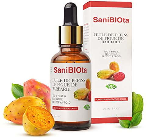 Huile Pure de Pépins de Figue de Barbarie BIO - Certifiée Ecocert Bio & Naturelle - Extra Vierge Pressée à froid - Vitamine E Hydratante Antiâge Anticernes antirides soin visage cheveux 30ml