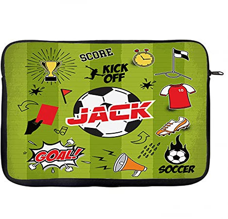 Personalised Back to School, Football/Soccer Ball Fan, Sports Player Kick Off Goal Score Gift for Boy Toddler Birthday Present iPad Air/Pro/Mini, Laptop Sleeve/Cover. (15)