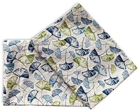 JOWOLLINA 2er-Set: Gourmet Geschirrtücher Küchenhandtücher Handtücher Tücher 44x68 cm Halbleinen Stonewashed Bedruckt (Ginkgo blau)