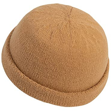 Croogo Brimless Skull Cap Plain Knitted Docker Watch Hat Rolled Cuff Harbour Hat Winter Beanie Sailor Worker Hüte, Khaki, Einheitsgröße