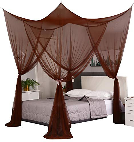 Mengersi Elegante Betthimmel-Vorhänge für Queen-Size-Bett, Betthimmel, Moskitonetz, geeignet für drinnen und draußen, 221 x 200,7 x 248,9 cm (empfohlen für King-Size-Bett), Kaffee)
