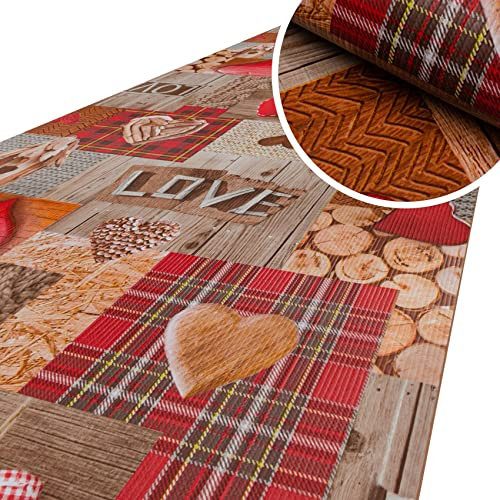 ANRO Küchenläufer Küchenteppich rutschfest Teppich Läufer Küche PVC pflegleicht Teppichläufer Flur abwaschbar Patchwork Love Herz 300x52cm