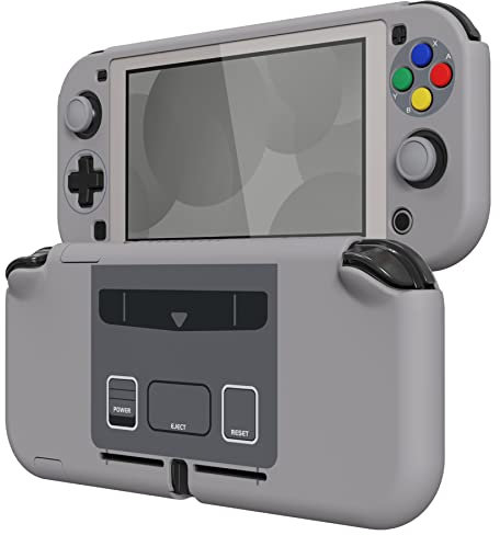eXtremeRate Schutzhülle für Nintendo Switch Lite,Schutzhülle Case Hülle Tasche Zubehör für Switch Lite Joycon Konsole/Displayschutzfolie/Sticks-Kappen/Knöpfe-Kappen-Stickers(SFC SNES Classic EU)