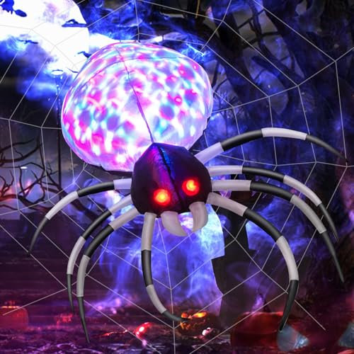 GOPLUS 100 cm de largo, araña inflable de Halloween, decoración espeluznante araña de Halloween con red, ventilador integrado y LED, araña de Halloween para fiestas, techos, jardines, patios, césped