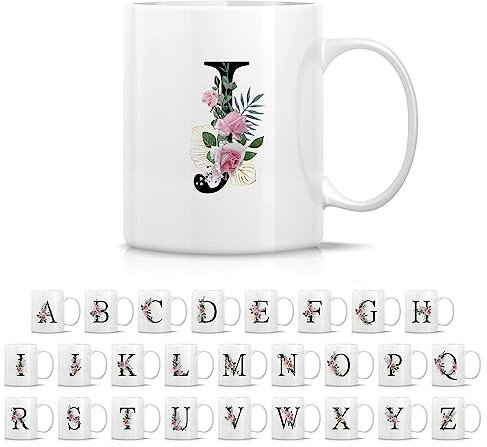 Retreez Initial A-Z Floral Botanical Bouquet Alphabet Monogrammed Monogram Mug 11 Oz Ceramic Tea Coffee Mugs - Appreciation Thank You Wedding Birthday Gifts for her friend coworker sister - J Initial