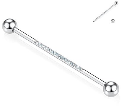 14G Industrial Bar Industrial Piercing Ohrringe Silber Knorpelohrring Würfel Zirkon Gepflasterte Industrial Barbell Chirurgenstahl Industrial Piercing Schmuck 1 1/2 Zoll 38mm Körperschmuck für Damen