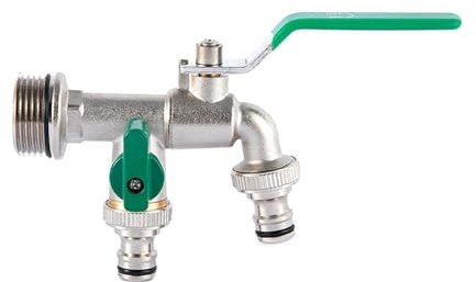 HUIOP Robinet double 1 pouce et 1 x 3/4 avec vanne de sortie plus épaisse Amovible pour les cultures de jardin avec eau potable avec poignée verte