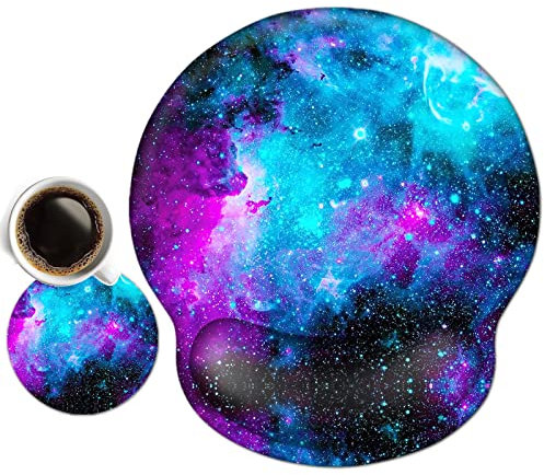 newplenty Mauspad,Mousepad Mit Handauflage, Mauspad Mit Gelkissen,Ergonomisches Mousepads Mit Untersetzer für Computer, Laptop (Blaue Galaxie)