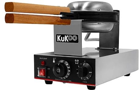 Gofrera Individual Eléctrica 1000W Acero Inoxidable Waflera Antiadherente Waffle Maker Máquina de Hacer Waffles con Control Temperatura Automático 50-250°C Temporizador 1-5min + Pinzas GRATIS