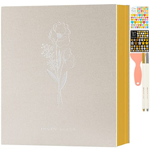 Lanpn Álbum de fotos autoadhesivo, álbum de fotos de lino, páginas magnéticas adhesivas, capacidad para diferentes tamaños de 10x15cm 13x18cm A5 (Pequeñas-20 hojas/40 páginas, beige)