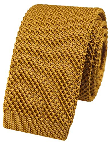Vizakiss Herren-Krawatte, einfarbig, schmal, gestrickt, elegant, formell, Baumwolle, flache Unterseite, senfgelb, Einheitsgröße