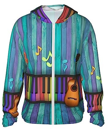 FURLOU Kapuzenpullover mit Tastatur und Gitarre, Sonnenschutz, Langarm, Outdoor, athletisch, leichte Jacke zum Angeln, Schwarz , M