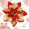 Roqueen 15 Stücke 14CM Künstliche Blumen Weihnachten Poinsettia Glitzer mit Clips Stämme Weihnachten Baum Ornamente für Kranz Party Hochzeit Neujahr Dekoration (Rot Golden)