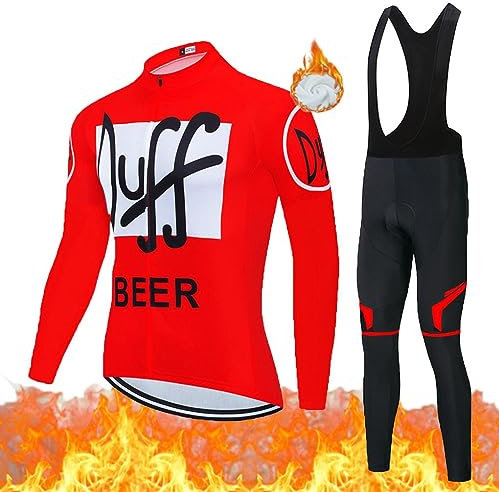 Moxilyn Fleece Radtrikot Herren LangarmAnzüge Radtrikot Set Radfahren Kleidung Thermo Vlies MTB Langärmliges Fahrradtrikot Hose mit 20D Gel Sitzpolsterfür Herbst/Winter