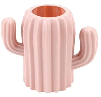 Pen Pot Holder, Creative Cactus Shape Desktop Organiser Makeup Brush Holder for Office Supplies Desk Vanity Table - Pink