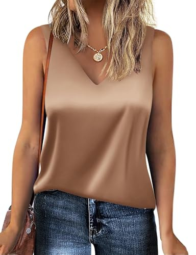 ZEAGOO Womens Silk Satin Tank Tops V Neck Casual Cami Sleeveless Camisole