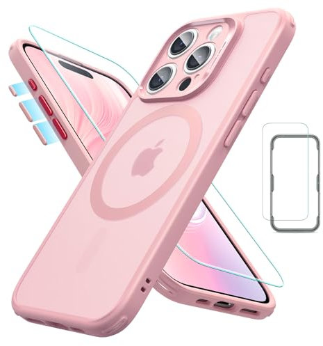 ESR für iPhone 15 Pro Max Hülle Set (5 in 1), durchscheinende Matte Hülle mit Displayschutzfolie und Kameraschutz, kompatibel mit MagSafe, Militärnorm Schutz, Classic Serie, Mattiertes Rosa
