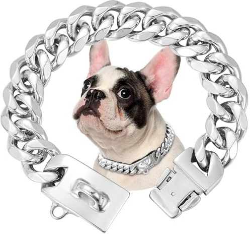 15mm Breite Rostfreier Stahl Hundehalsband Metall Hundehalsband Hundekette Halsbänder Pet Training Walking Halsband (Silbrig,60cm)