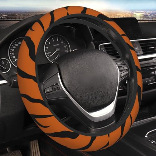 Orange Tiger Leopard Print Auto Lenkradbezug 15 Zoll Rutschfest Elastisch Lenkradschutz Abdeckung Universal Autozubehör für Auto LKW SUV