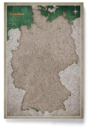 Canvas Deutschlandkarte mit Pinnwand Kork zum Pinnen der Reiseziele - Wanddeko für Jeden Raum - Hochwertige Leinwand Bilder mit Deutschlandkarte (120x80 cm, Muster 14)