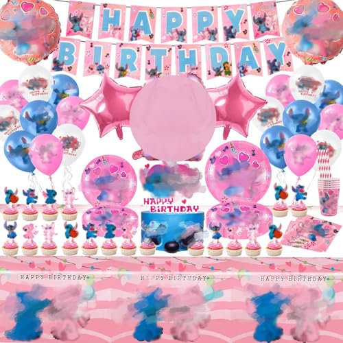 Birthday Party Decorations, 114PCS Party Tableware Set Party Supplies Balloons Birthday Decorations Cake Toppers Napkins Birthday Banner Paper Plates Cup