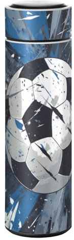 LINNIKEEEE Balón De Fútbol Azul Botella de Agua Térmica - Antigoteo,Acero Inoxidable a Prueba de Fugas para Niños Niñas