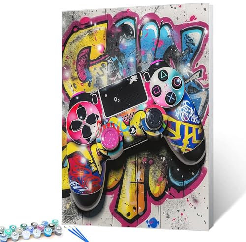 Tucocoo Paint by Number for Adults, Colorful Street Pop DIY Painting by Number Kits, Easy Acrylic Paint by Numbers on Canvas, Gaming Controller Art Picture for Boys Bedroom Decor 16x20 Inch Frameless