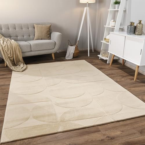 Paco Home Teppich Wohnzimmer Schlafzimmer Kurzflor Skandinavisches Boho Muster Geometrisch Rauten Motiv Einfarbig Weich Modern, Grösse:240x340 cm, Farbe:Beige 6