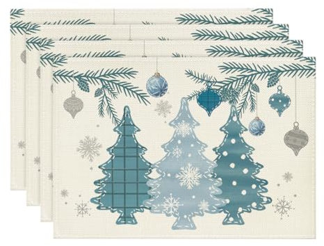 Artoid Mode Blau Kiefer Bäume Weihnachten Platzsets 4er Set, 30x45cm Winter Xmas Tischset Waschbar Platzdeckchen Küche Party Deko