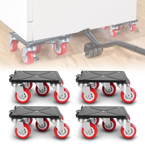 roulettes de Transport pour Meubles, Deplace roulettes pour Meubles Lourde Souleve Meuble Kit de Leve Meuble avec 4 roulettes pour Meubles et Pied-de-biche, pour Réfrigérateur Canapé Commodes