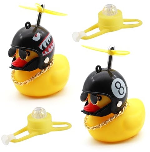 2 Stück Ente Fahrrad Bell, Gelbe Ente Auto Ornament, Gelb Ente mit Propeller Helm Fahrradglocke Fahrradklingel Kinder Tier Ente Nett Klingel Fahrradglocke Dekorationen Ente für Auto Fahrrad