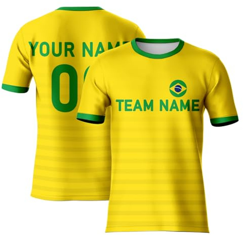 Brasilien Performance Trikot für Herren, personalisierbar, fügen Sie Ihren Teamnamen hinzu, Futsal-Top, brasilianische Hemden für Sportfans, gelb, 110