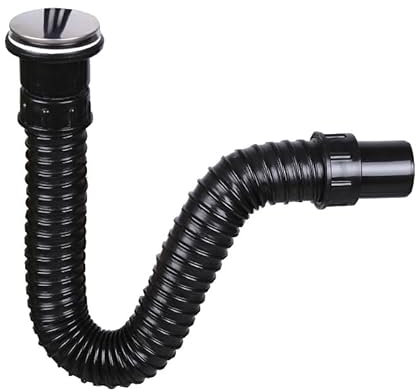 TEHNOEXPORT Flexibler Waschbecken Siphon Exklusiv | 32/40/50 mm Wandadapter | Abflussrohr mit Geruchverschluss | 100 % wasserdicht (Schwarz) S11429