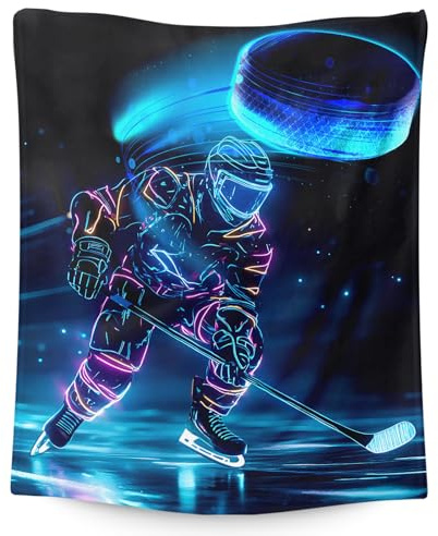 Ice Hockey Soft Cozy Sports Blanket - 80 x 60 Inches for Boys Men, Puck Lovers - Warm Fuzzy Throw for Bed, Living Room, Home Decor, Hockey Team
