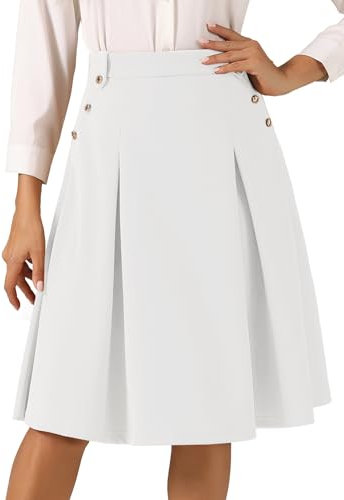 Allegra K Damen Hoher Taille Knöpfe Vintage Plissee Ausgestellt Midirock Rock Weiß M