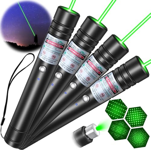 Lot de 4 lampes de poche LETEAPII vertes à longue portée, rechargeables par USB, avec capuchon en étoile réglable pour écrans TV/LED/LCD, présentations, astronomie, camping, randonnée et extérieur