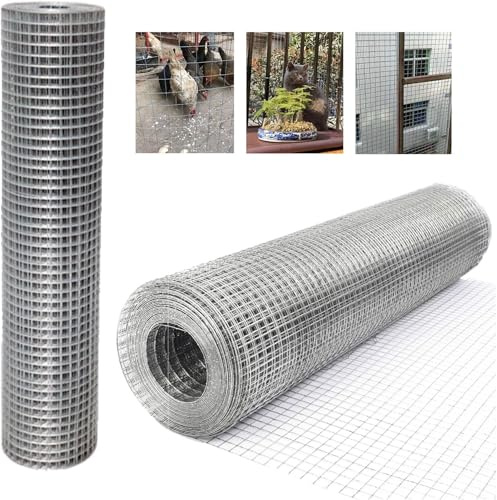 610mmX15m(3FTX50FT)Anti-rust Garden Netting, Hot-dipped Galvanized Welded Wire Mesh Fencing 25mmX25mm Mesh Hole Size Wire Mesh Roll Chicken Aviary Rabbit Pet Enclosure Plated Chainlink Hardware Cloth