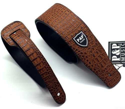 Gitarrengurt aus PU-Leder mit geprägtem Design, längenverstellbar, perfekt für Gitarristen (braun)
