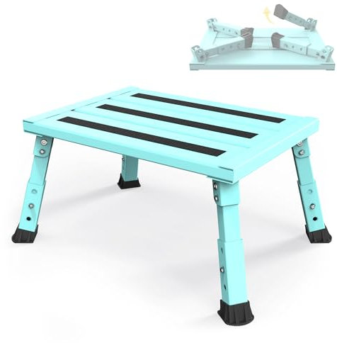 XARILK Marchepied pliable réglable en aluminium robuste avec 3 niveaux de hauteur (19-24 cm), surface antidérapante, portable pour caravane, camping-car, personnes âgées, animaux domestiques et