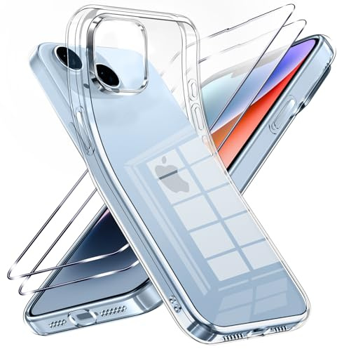Viojrlra Klar Hülle für iPhone 14 mit 2 Panzer Schutz Glas, Weiche TPU Stoßfest Kratzresistente Schutzhülle, Dünne Anti-Gelb Handyhülle für iPhone 14