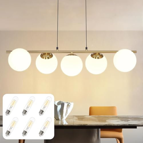 ZMH Pendelleuchte Esstisch Hängeleuchte Modern - Esszimmerlampe Gold Glaskugel Vintage Glas Hängelampe mit 6 × 4W E27 Leuchtmittel Höhenverstellbar Wohnzimmer Pendellampe für Esszimmer