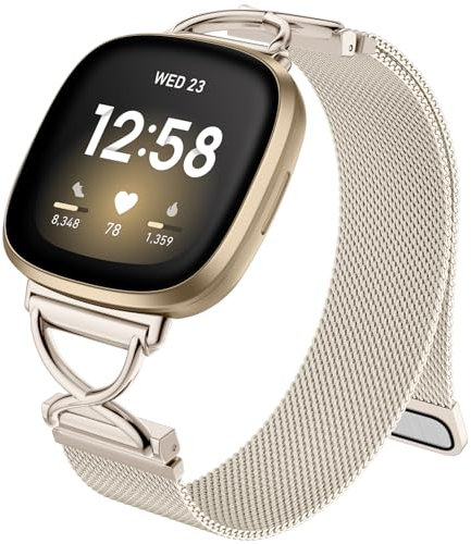 Charlam Metallarmband Kompatibel mit Fitbit Versa 4 Armband, Versa 3 Armbänder für Damen, Magnetisch Verstellbares Edelstahl Ersatzarmband für Fitbit Sense, Sense 2 Armband, Polarstern