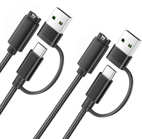 Itramax 2-in-1 USB-A Charger Cable for Garmin 1.2M 2Pack,Data Charging Cord for Fenix 8 7 6 5 Plus,Approach S70 S62 S60 S42 S40 G12,Vivomove 3 3S,Quatix 8 7,Tactix 7 Pro,Vivosmart 5,Swim 2 - Black