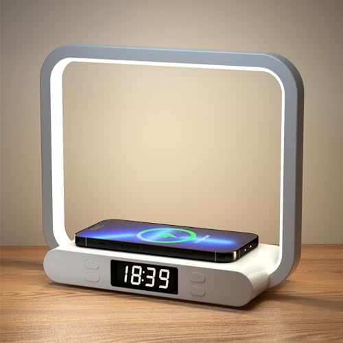 VOSFEEL Lampada da Comodino per Camera da Letto con Orologio, Lampada da Tavolo con Controllo Touch