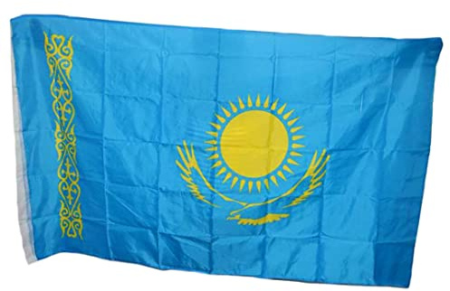 BEAHING Drapeau National du Kazakhstan – Bannière vive à Double Couture de 3 x 5 Pieds pour la décoration intérieure et extérieure
