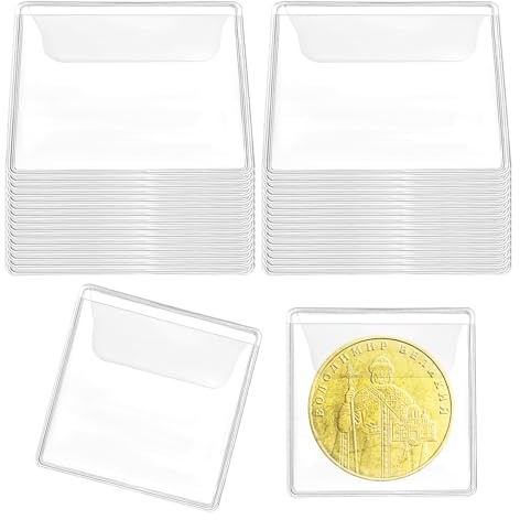 Matwsec 30 Pcs Single Pocket Coin Sleeves, 2.17×2.17 Inches Clear Plastic Coin Holders for Collectors, PVC Small Individual Coin Protectors for All Coins Stamp Collection
