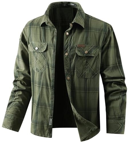 PADOLA Chemise à Carreaux Homme Surchemise Bucheron avec Poches Poitrine Boutonnée Chemises Manches Longues Cowboy Western Chemisette Vintage Cargo Chemise Veste Legere mi Saison