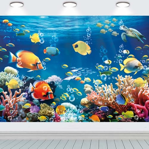 INRUI 8x6ft Under The Sea Photography Backdrop Tropical Fish Coral Reef Birthday Baby Shower Party Photo Decoration