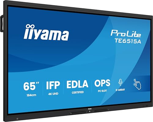 iiyama Prolite TE6515A-B2AG 163.9cm 65 VA LED interaktives Display 4K UHD 40 Touchpunkte DeepContrast-IR++ HDMI DP USB-C DP-Alt USB2.0/3.2 RJ45 WiFi OPS Android 14 Google EDLA PIR NFC AntiGlare 24/7