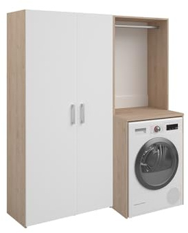 Vente-unique - Mobile per lavatrice Erkano - L 156cm x P 65.8cm x H 184.4cm - truciolato - le chiaro